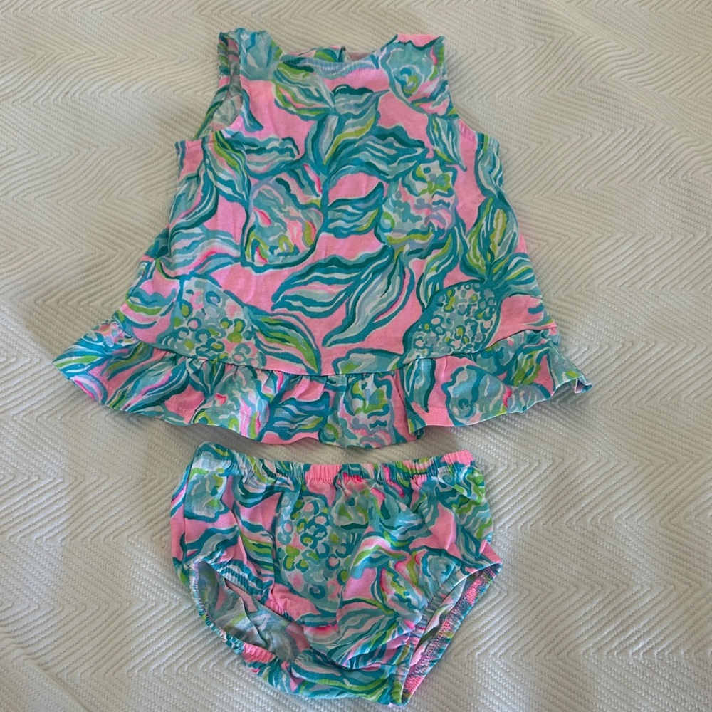 Lilly Pulitzer Pink Tropical Ruffle Top with Bloomers